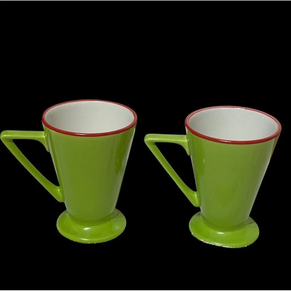 Pier 1 Angleterre England Retro‎ Green Footed Coffee Mugs Novelty Tea Cups set